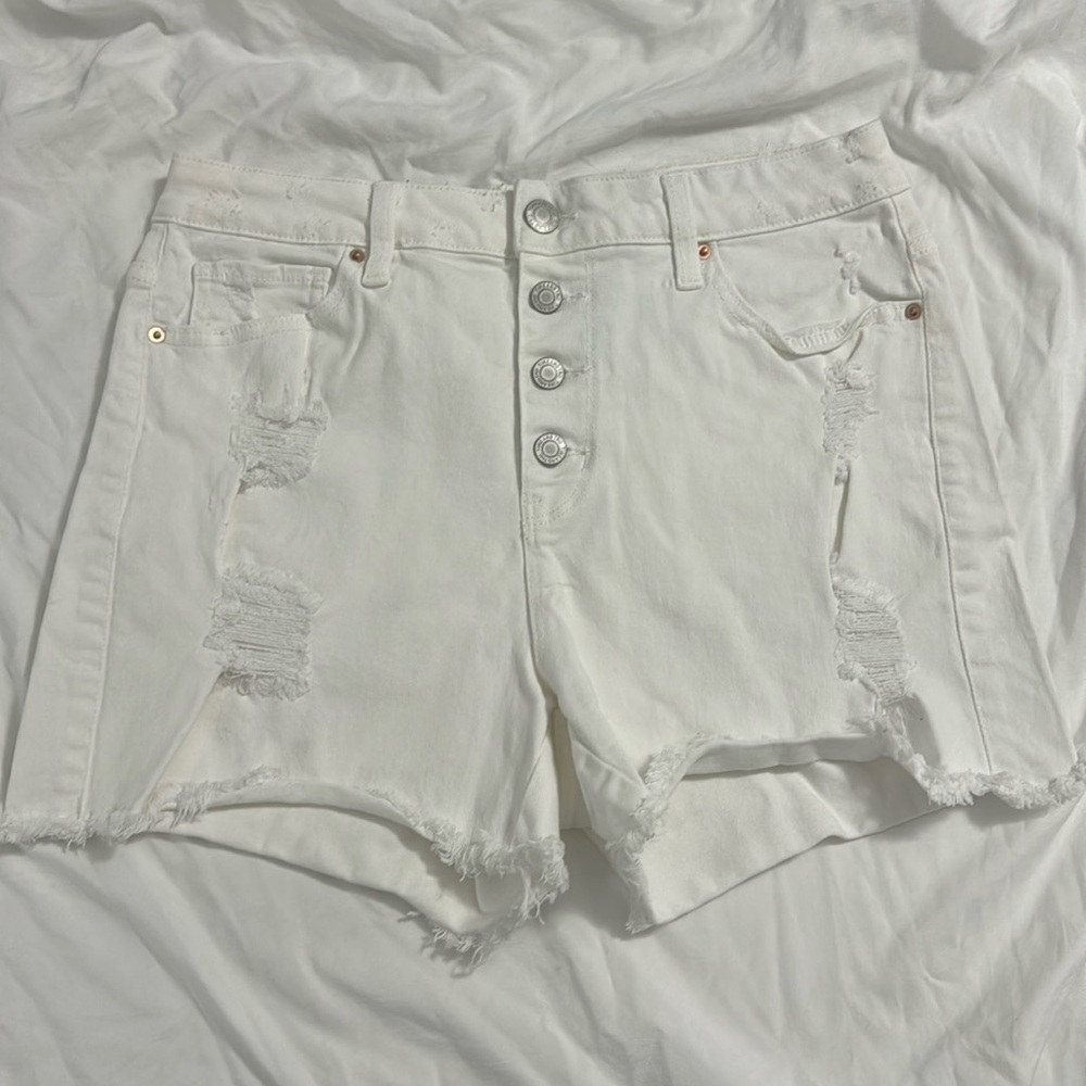 Distressed white Jean shorts